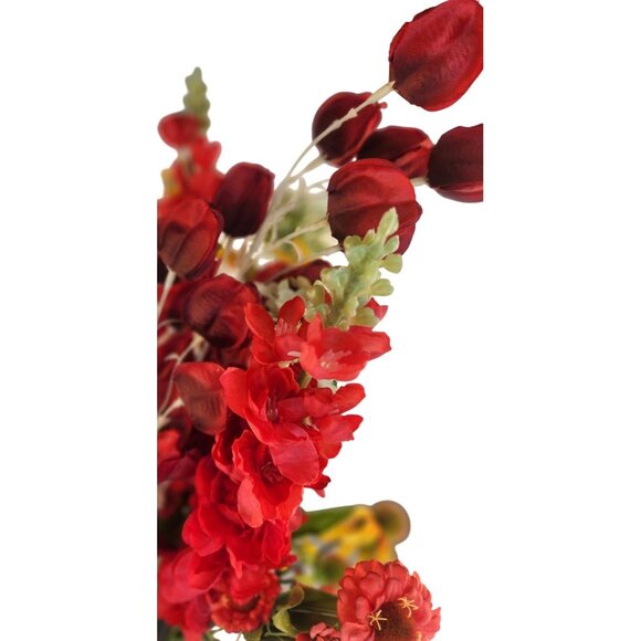 Vibrant Artificial 10-Stem Mixed Floral Bunch W/ Red Yellow & White Blooms - Picture 14 of 16